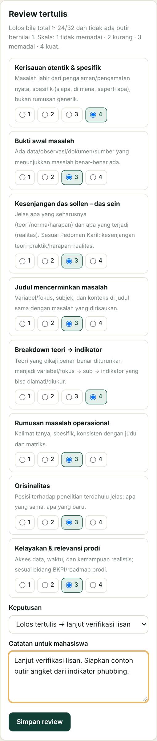 Tangkapan layar rubrik tulis
